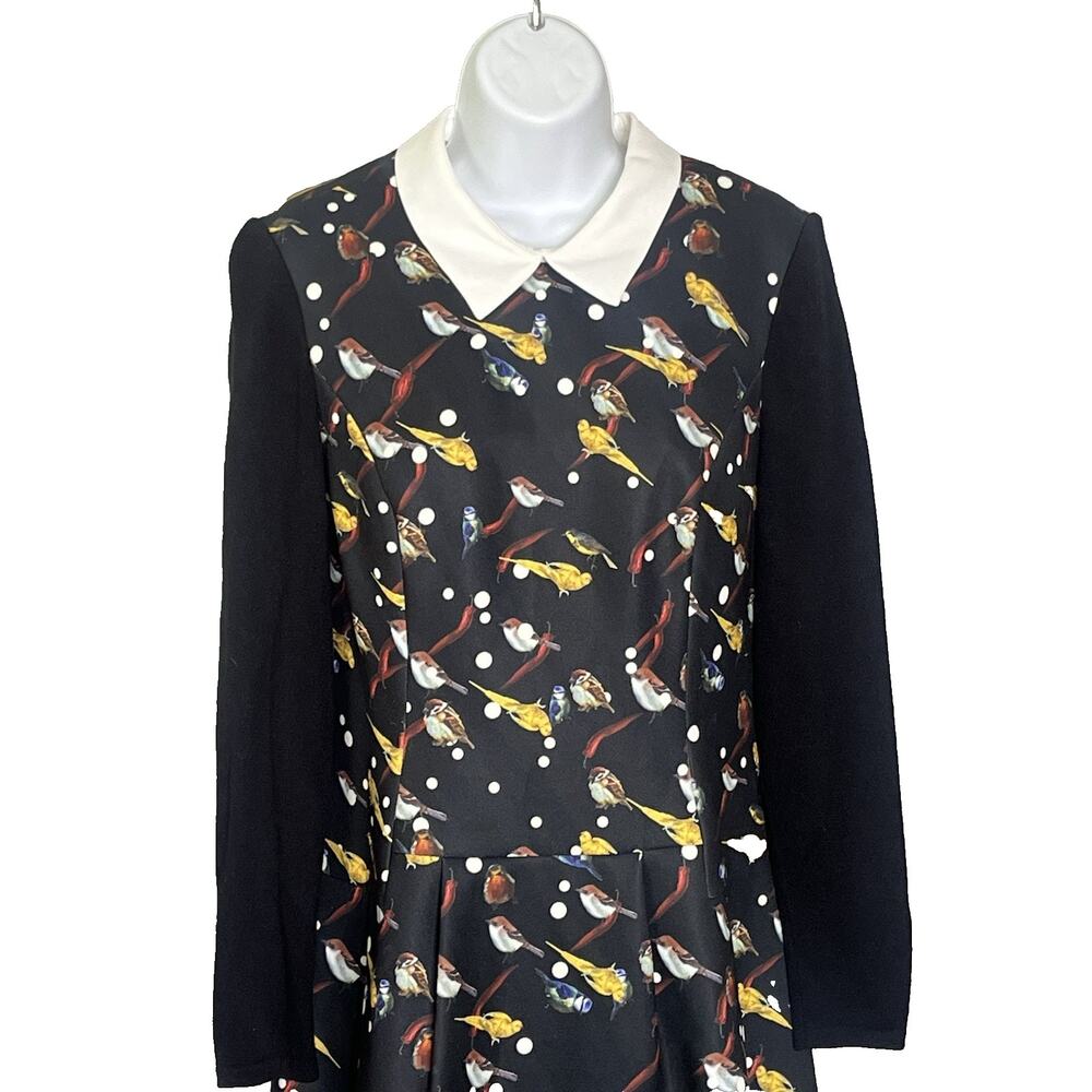 Koradior Jacquard Dress 38 = US M Fit & Flare Pleated Schoolgirl Bird Print - Picture 4 of 12